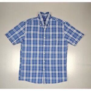 Pendleton Button‎ Up Shirt Mens Med. Blue Plaid Cotton Short Sleeve.